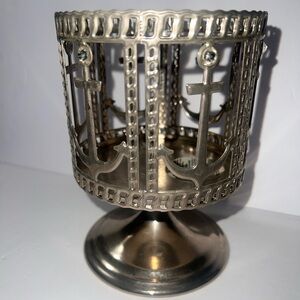 Bath & Body Works Silver 3-Wick Candle Holder Nautical Anchor Pedestal Coastal